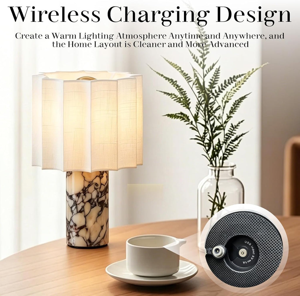 Marble Touch Cordless Table Lamp Linen Shade