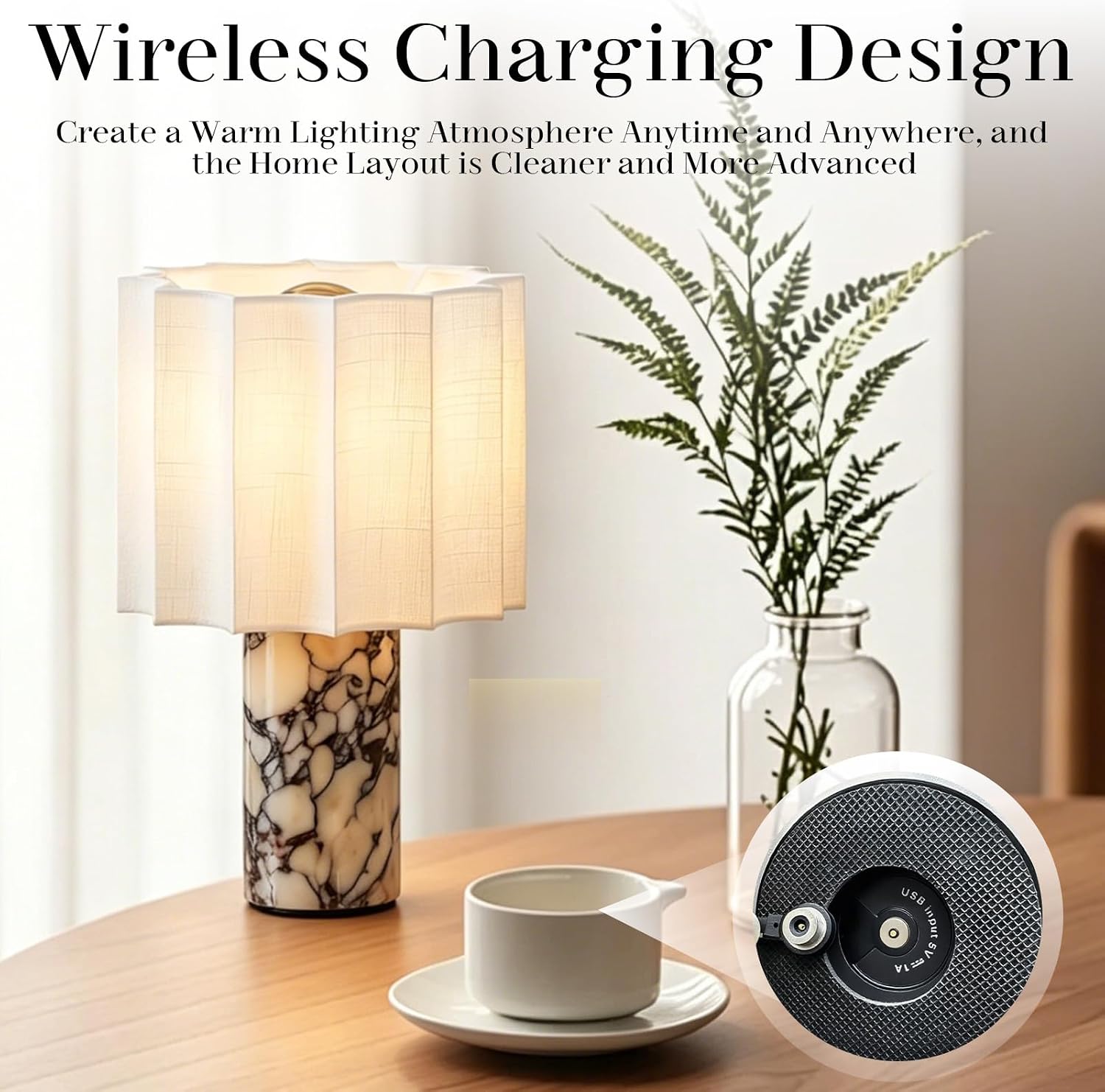 Marble Touch Cordless Table Lamp Linen Shade
