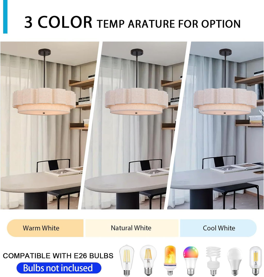 4-Light 2-Tier Linen Drum Chandelier