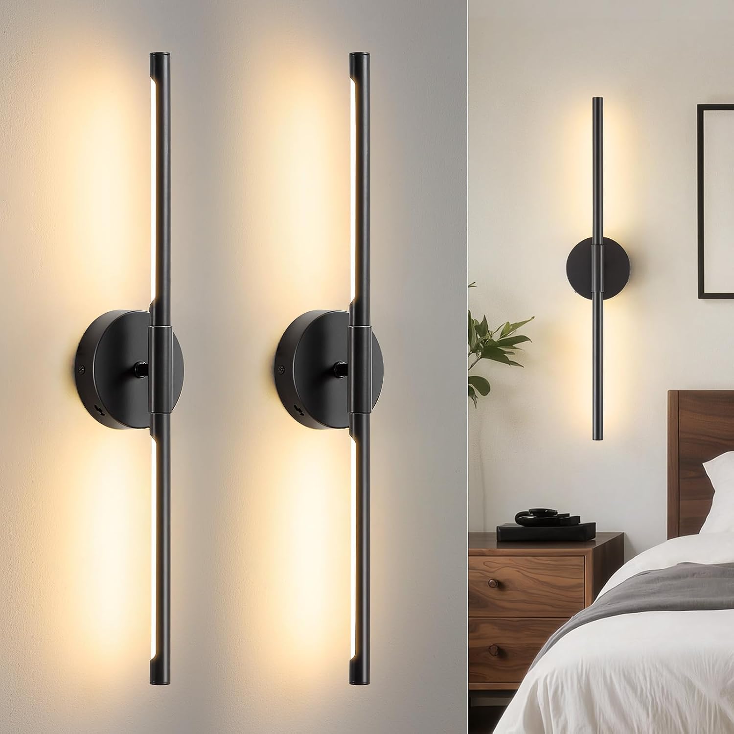 24'' Black LED Rotatable Wall Sconces Set of Two 3CCT