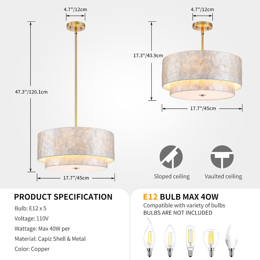 5-Light 2-Tier Capiz Shell Drum Chandelier