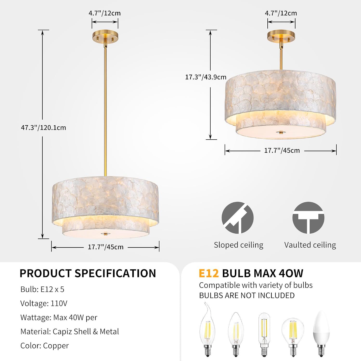 5-Light 2-Tier Capiz Shell Drum Chandelier