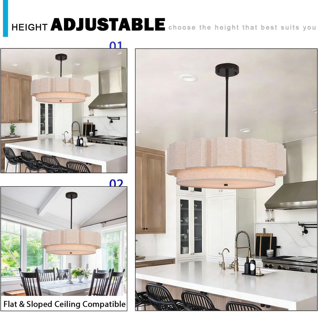 4-Light 2-Tier Linen Drum Chandelier