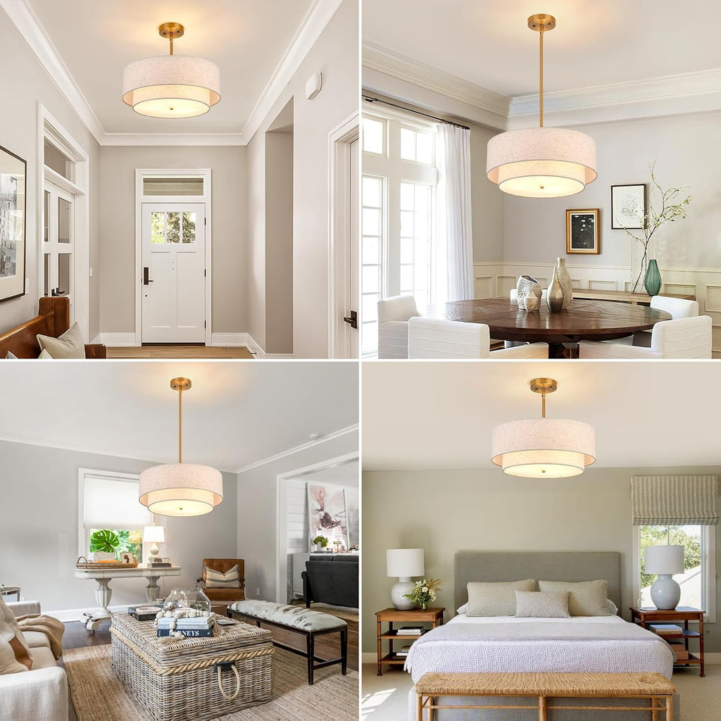 3-Light Fabric Drum Chandelier 18 Inch