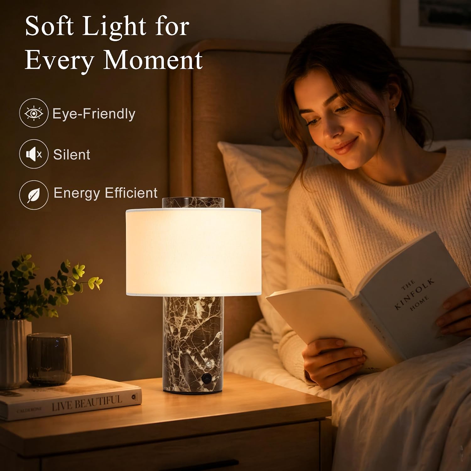 Cordless Marble Touch Table Lamp Dark Brown