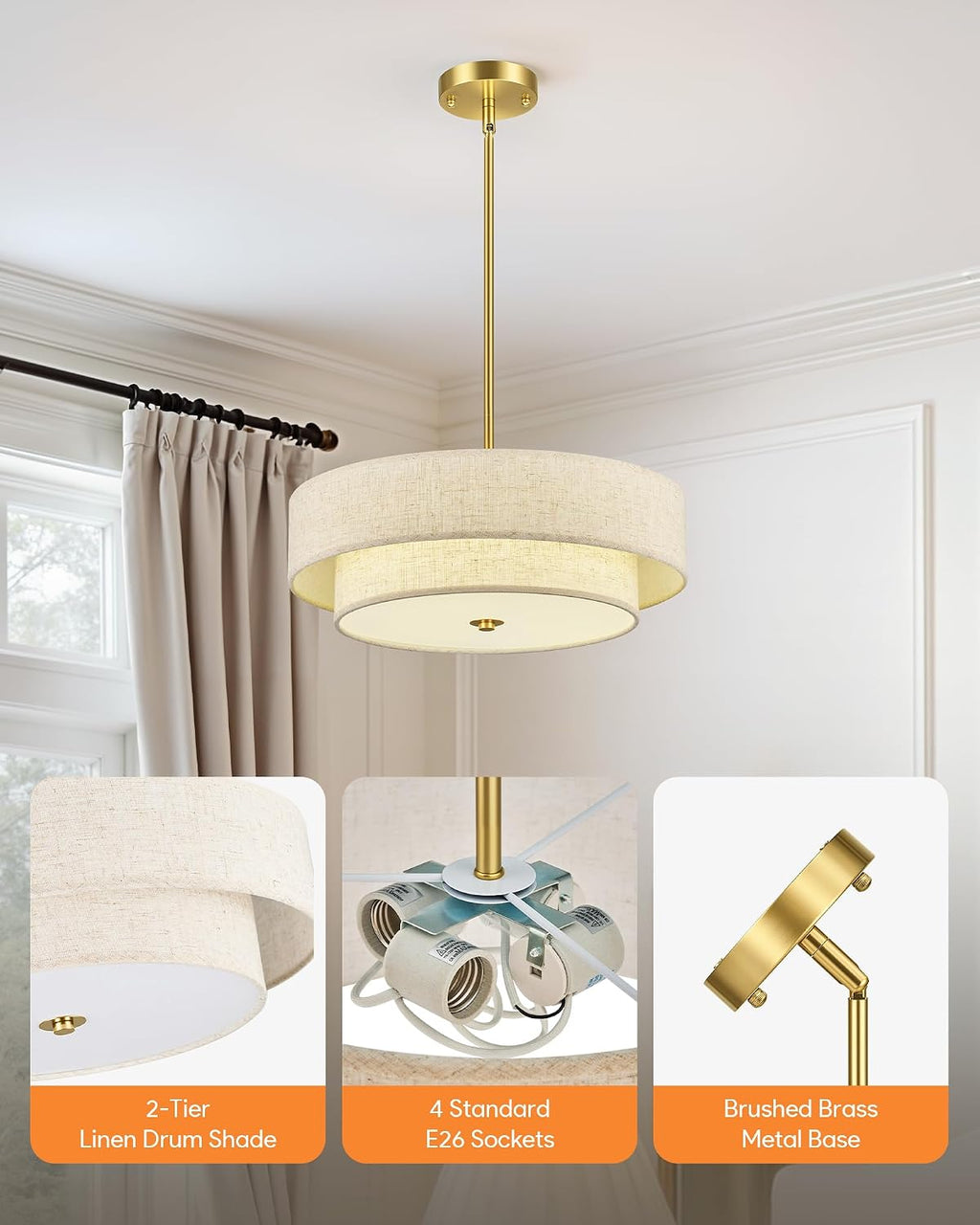 Linen Drum 4-Light Chandelier