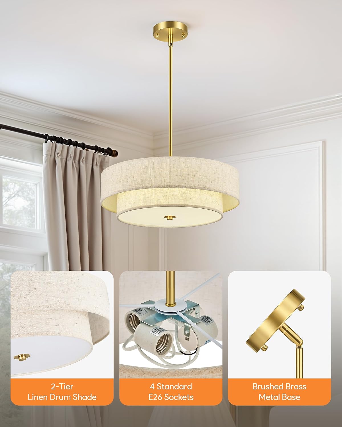 Linen Drum 4-Light Chandelier