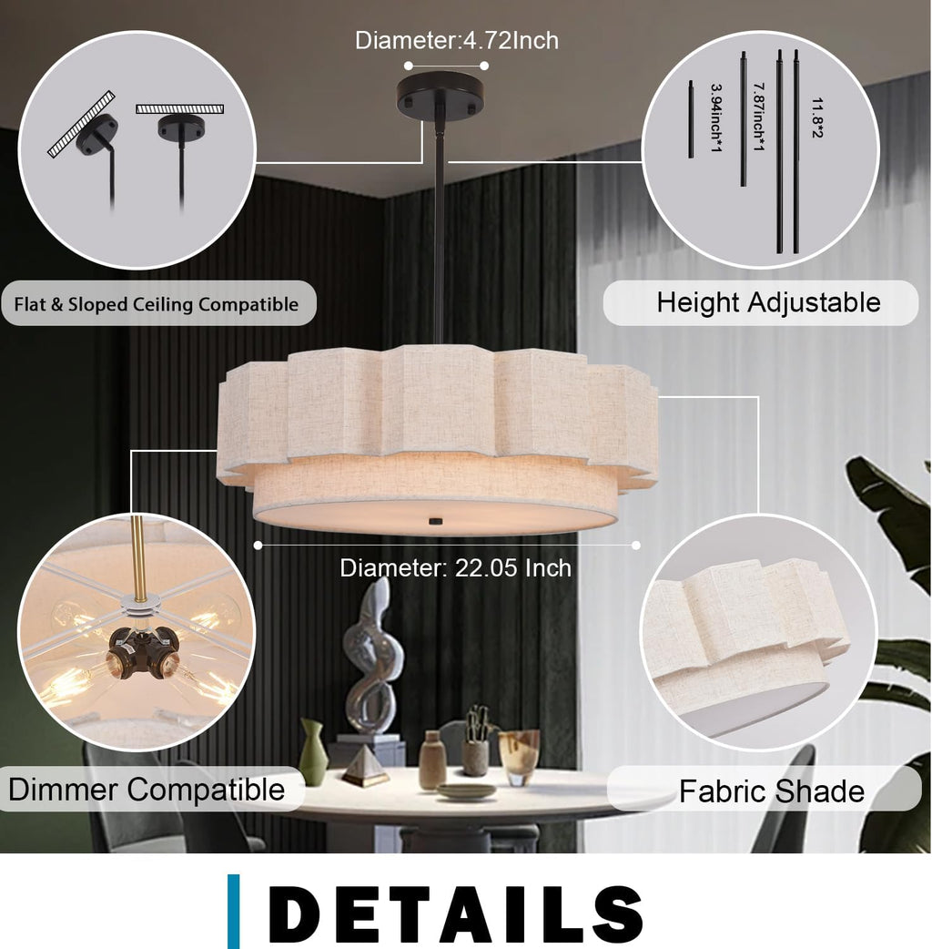 4-Light 2-Tier Linen Drum Chandelier