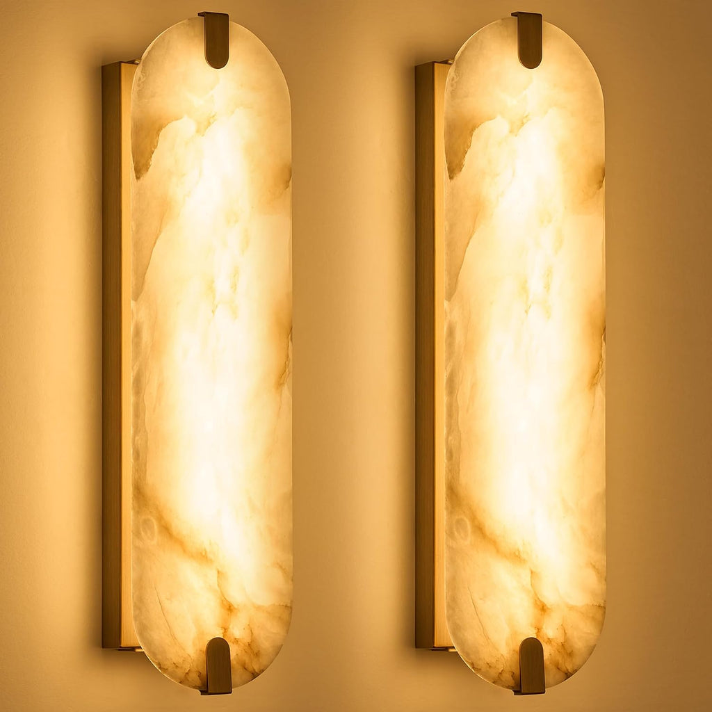 Alabaster Wall Sconces Brushed Gold Set of Two 22.8"
