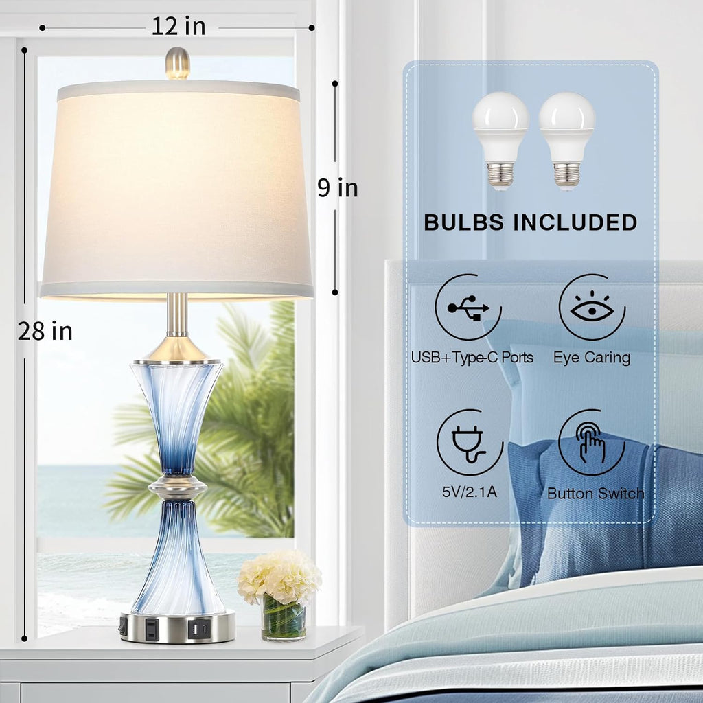 Blue Glass Table Lamp Set of 2