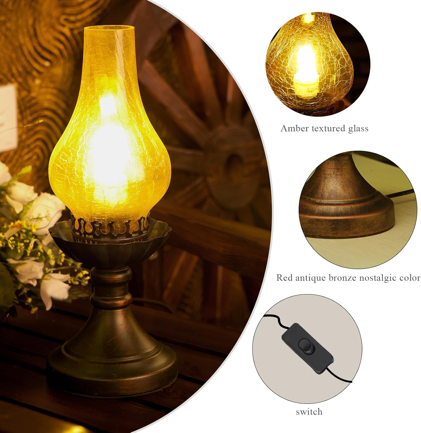 Vintage Amber Glass Table Lamp