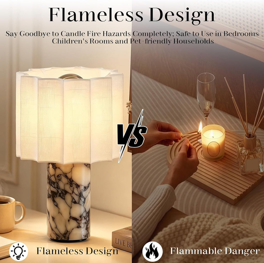 Marble Touch Cordless Table Lamp Linen Shade