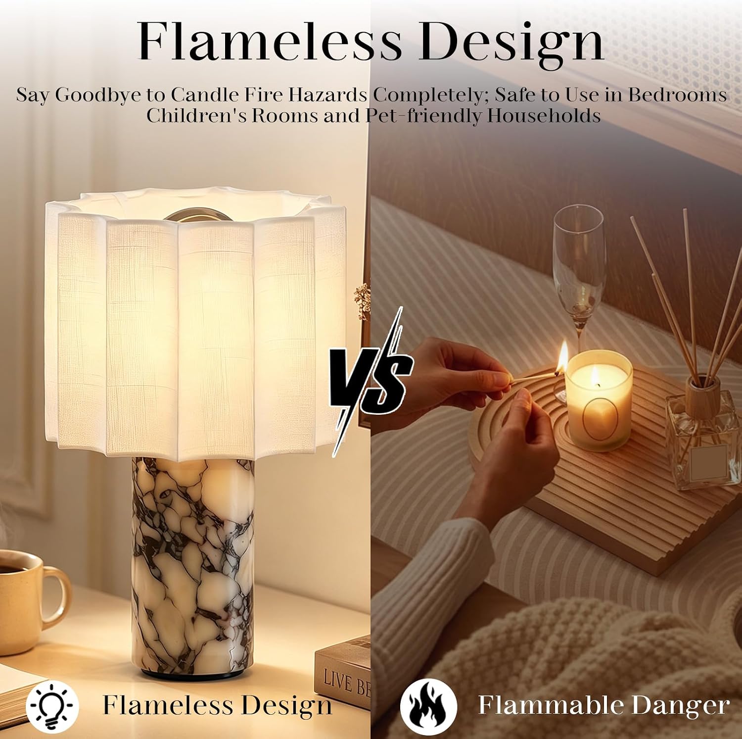 Marble Touch Cordless Table Lamp Linen Shade