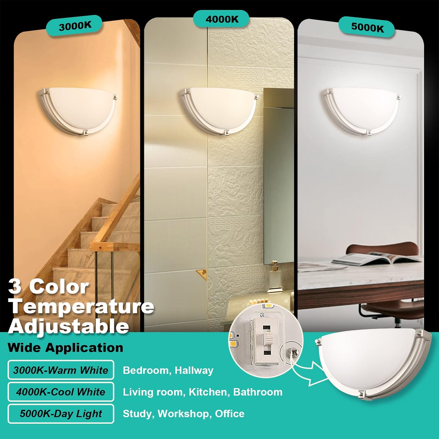 13" Half Moon LED Wall Sconces Brushed Nickel 2 Pack