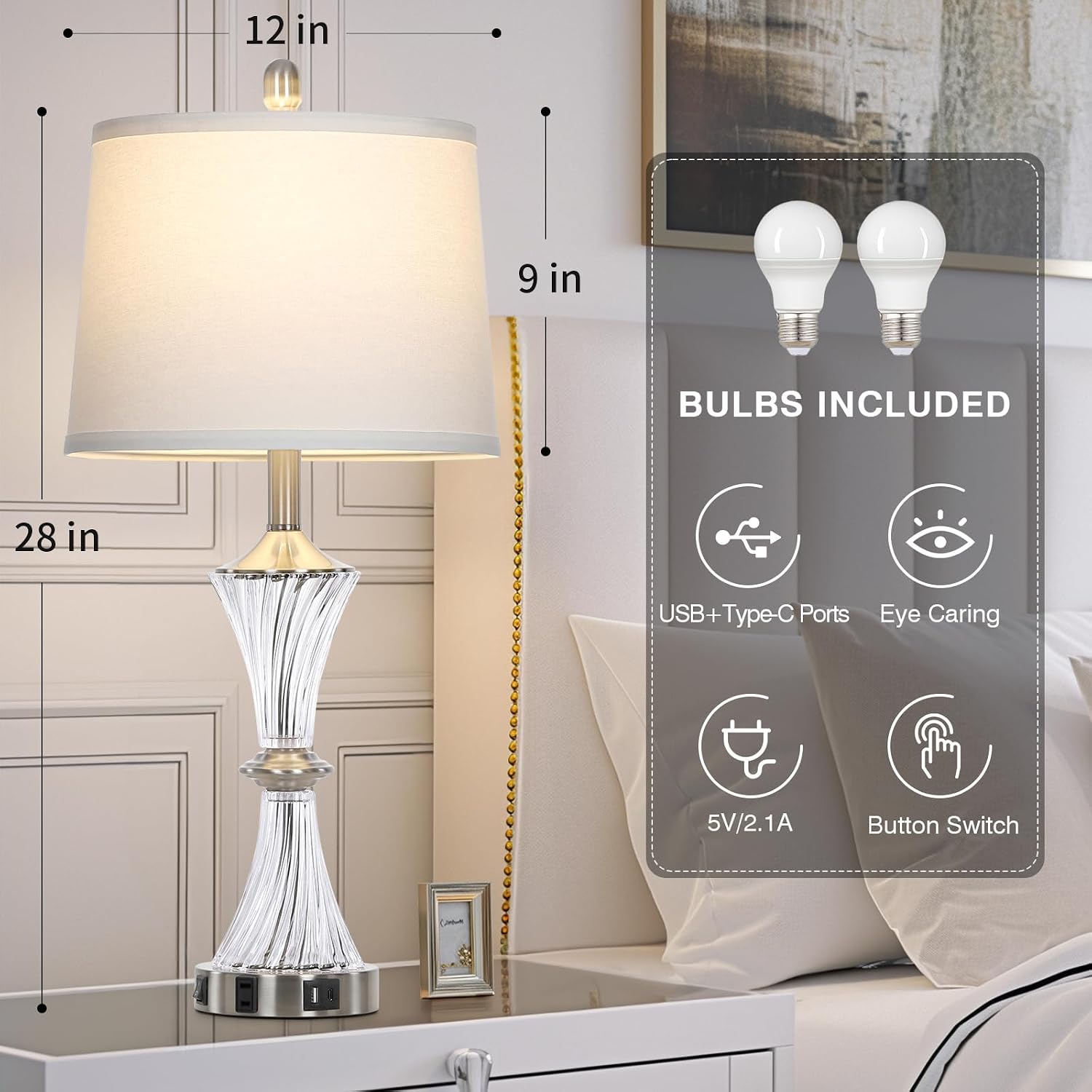 Crystal Glass Table Lamp Set of 2