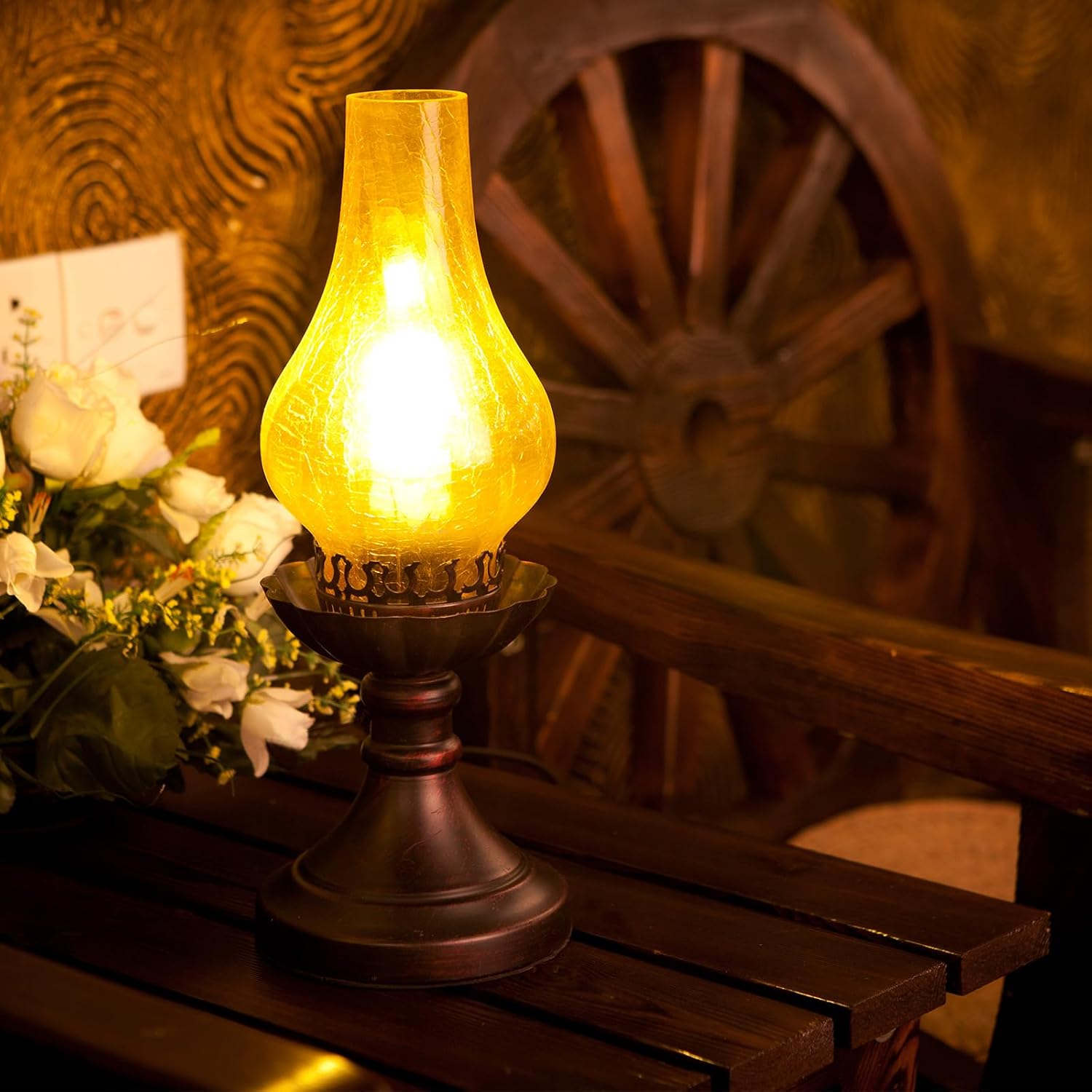 Vintage Amber Glass Table Lamp