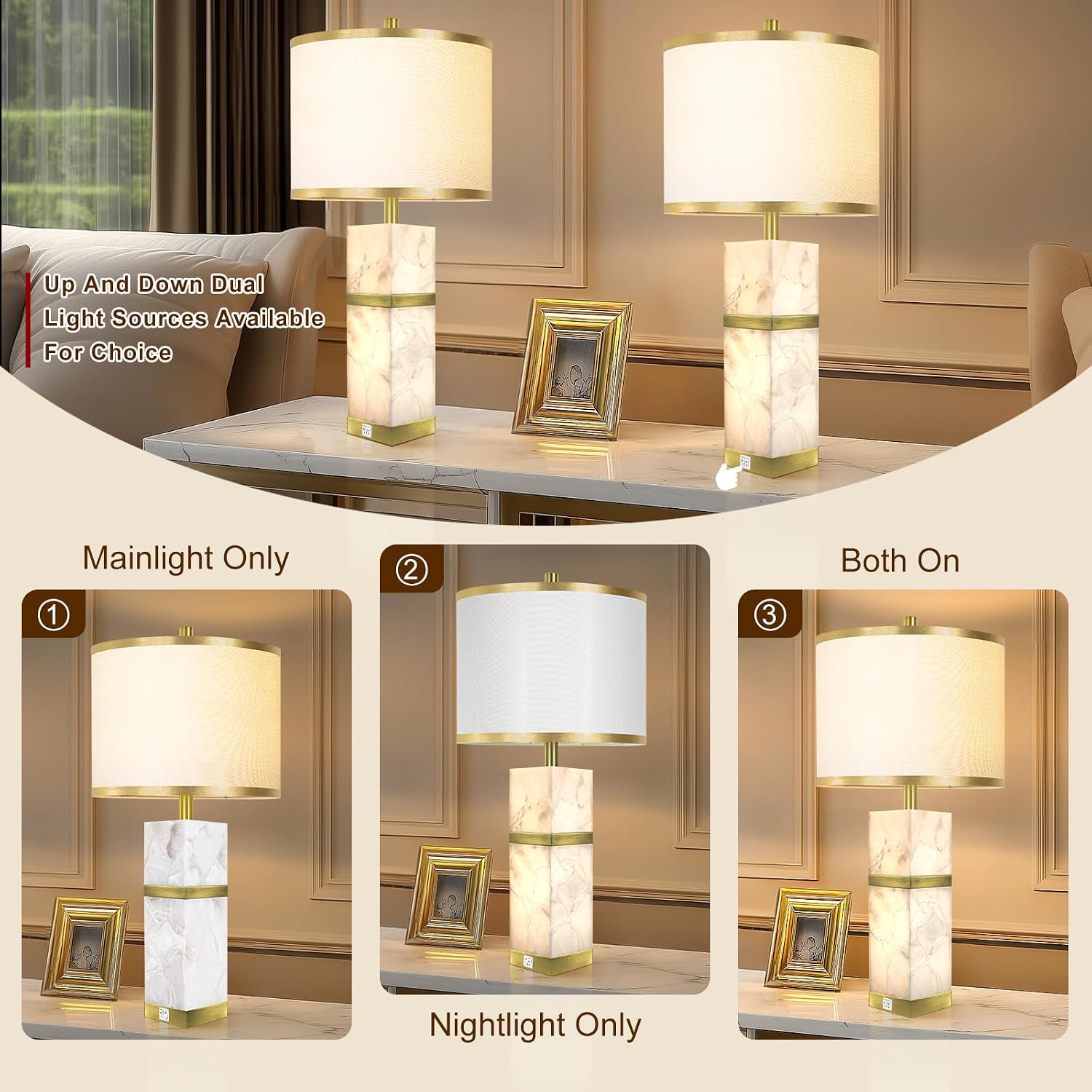 Table Lamps Set of Two With USB Ports