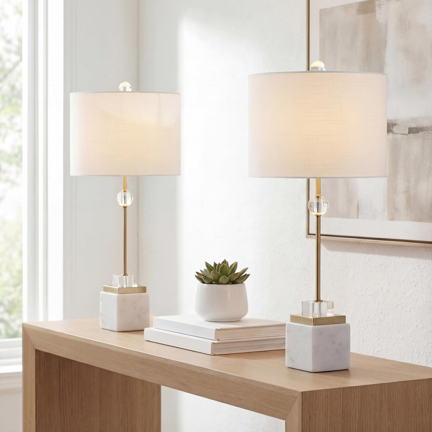 Marble Brass Table Lamps Set of Two 30"