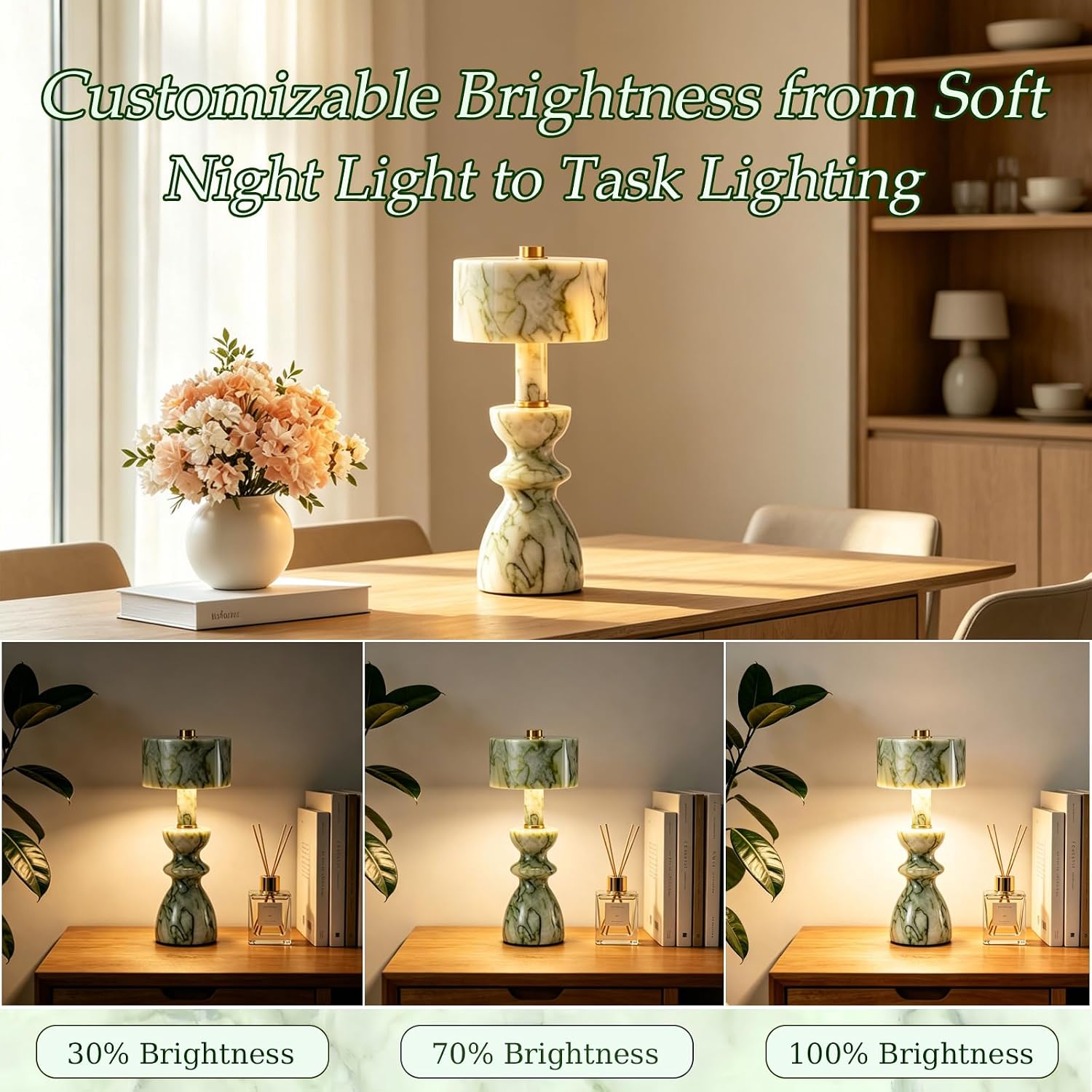 Green Jade Marble Cordless Touch Table Lamp