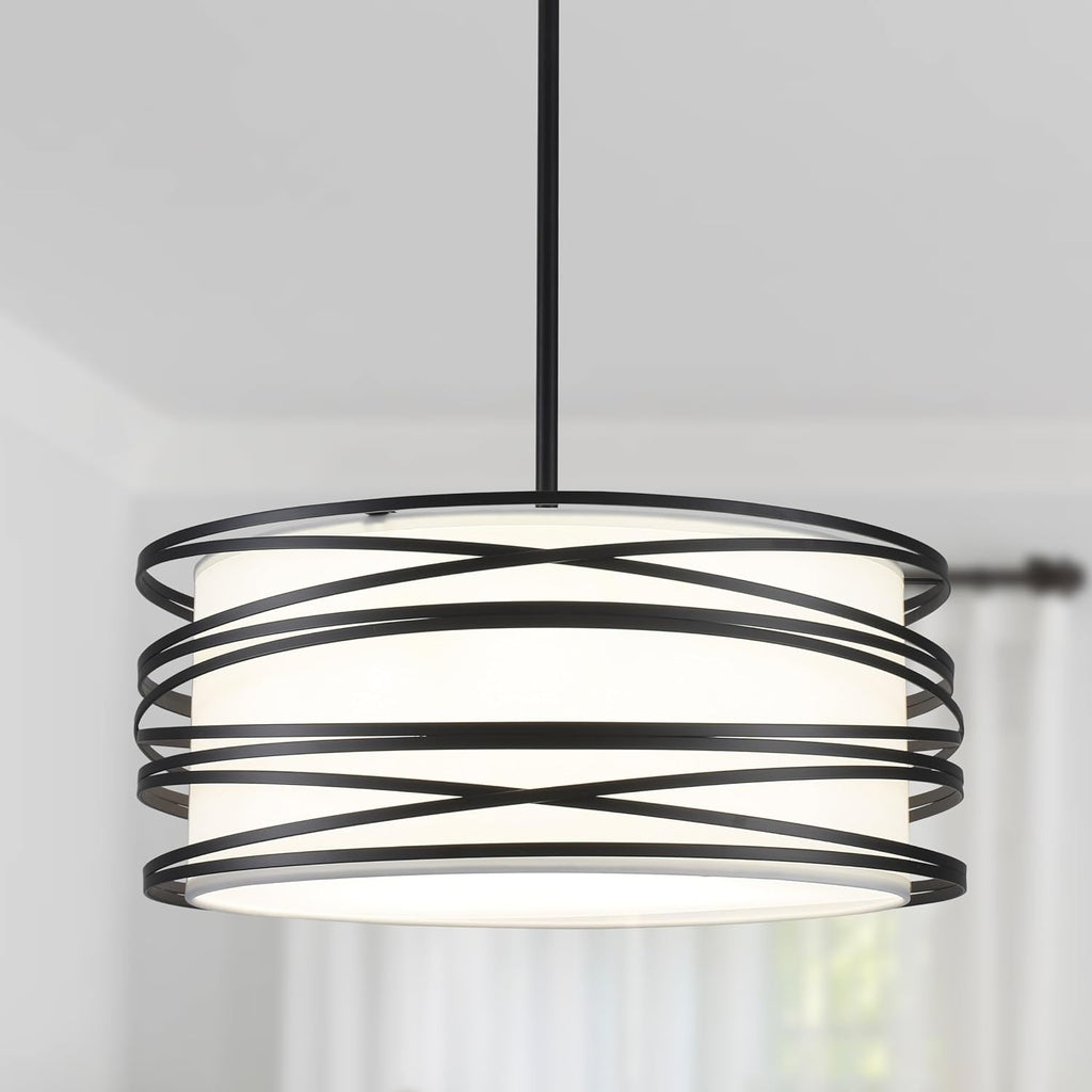 Black Drum 3-Light Fabric Shade Pendant Light