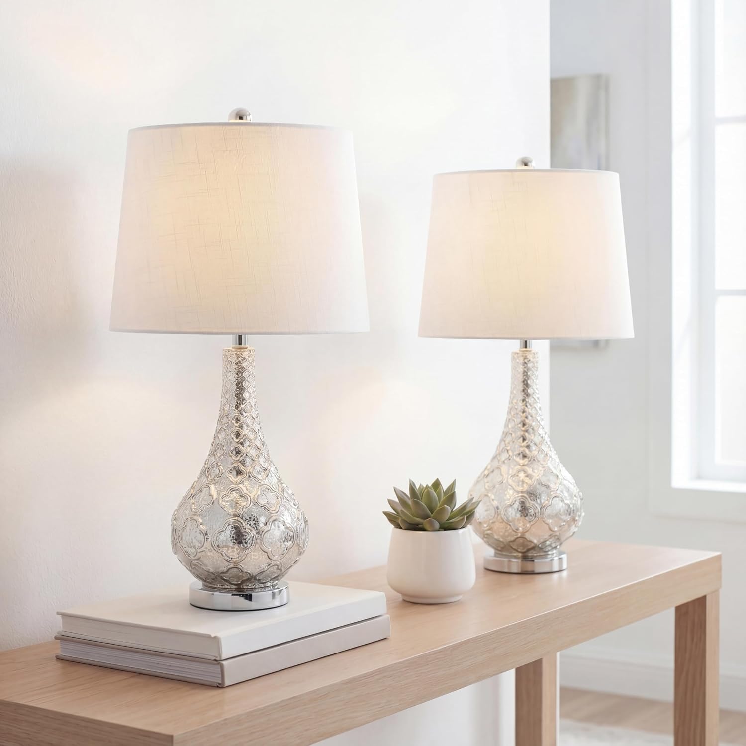 Mercury Silver Glass Table Lamp Set of 2