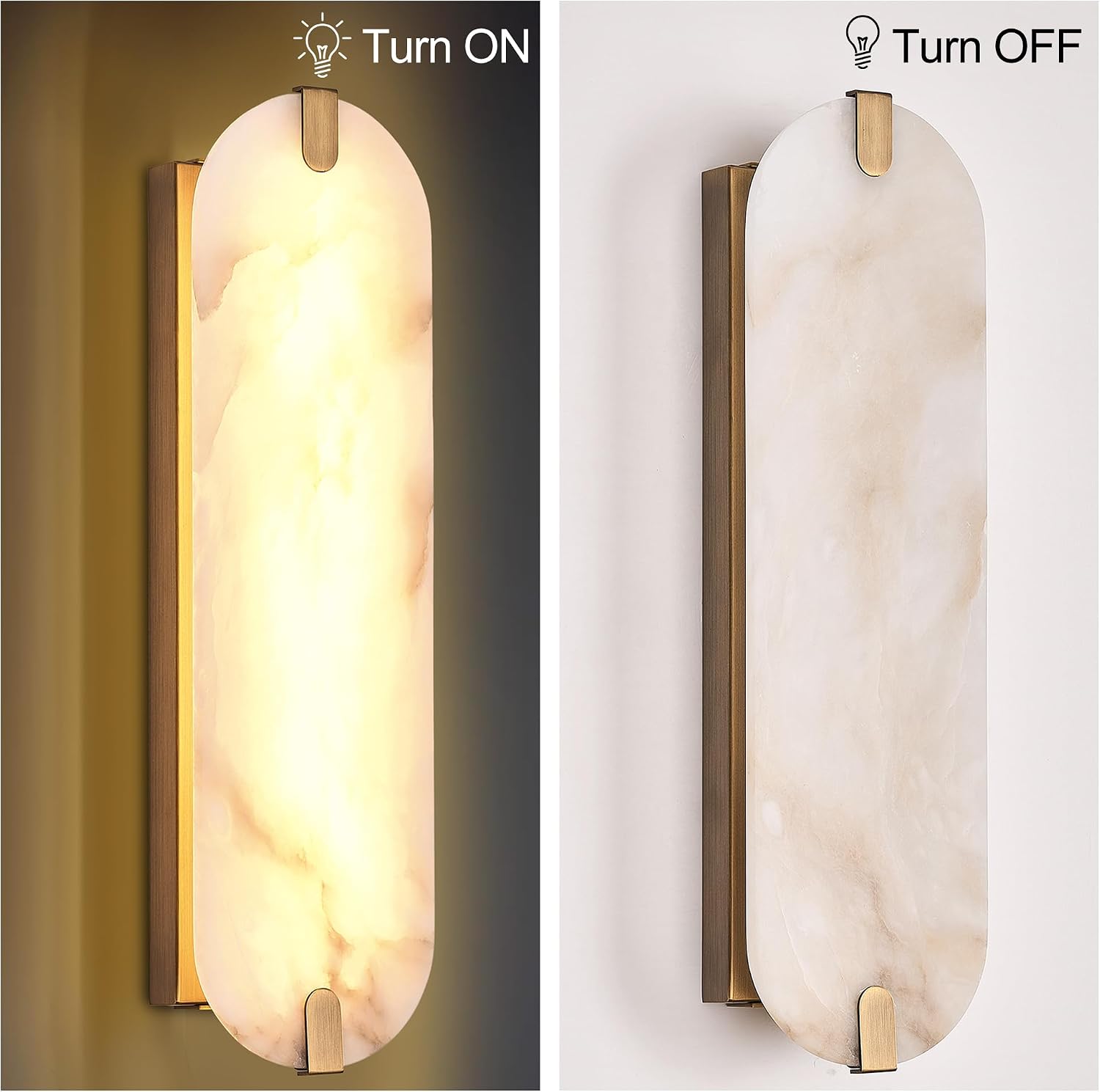 Alabaster Wall Sconces Brushed Gold Set of Two 22.8"