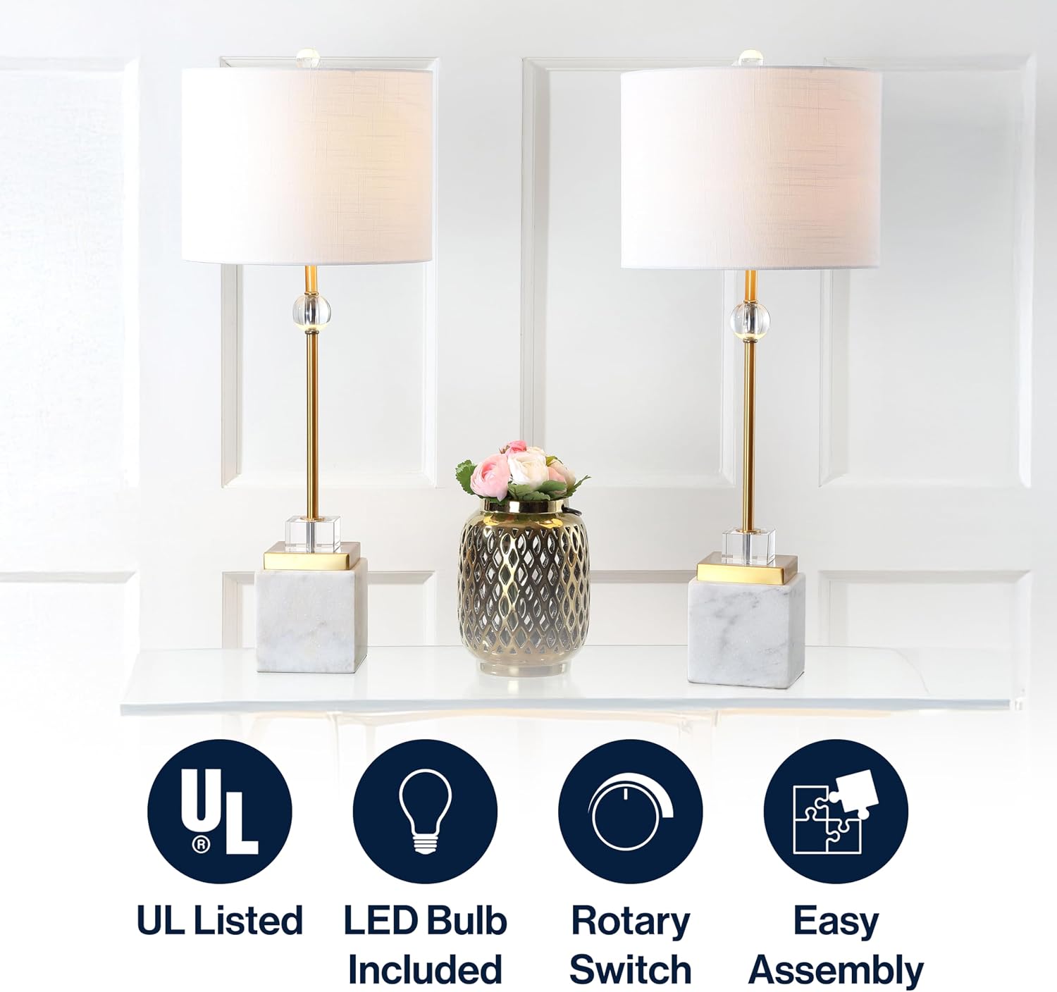 Marble Brass Table Lamps Set of Two 30"