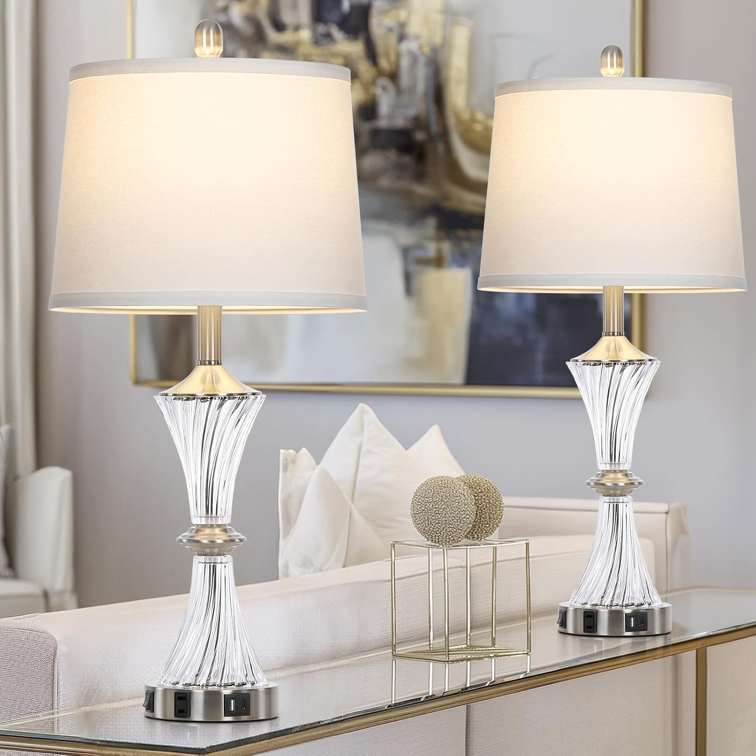 Crystal Glass Table Lamp Set of 2