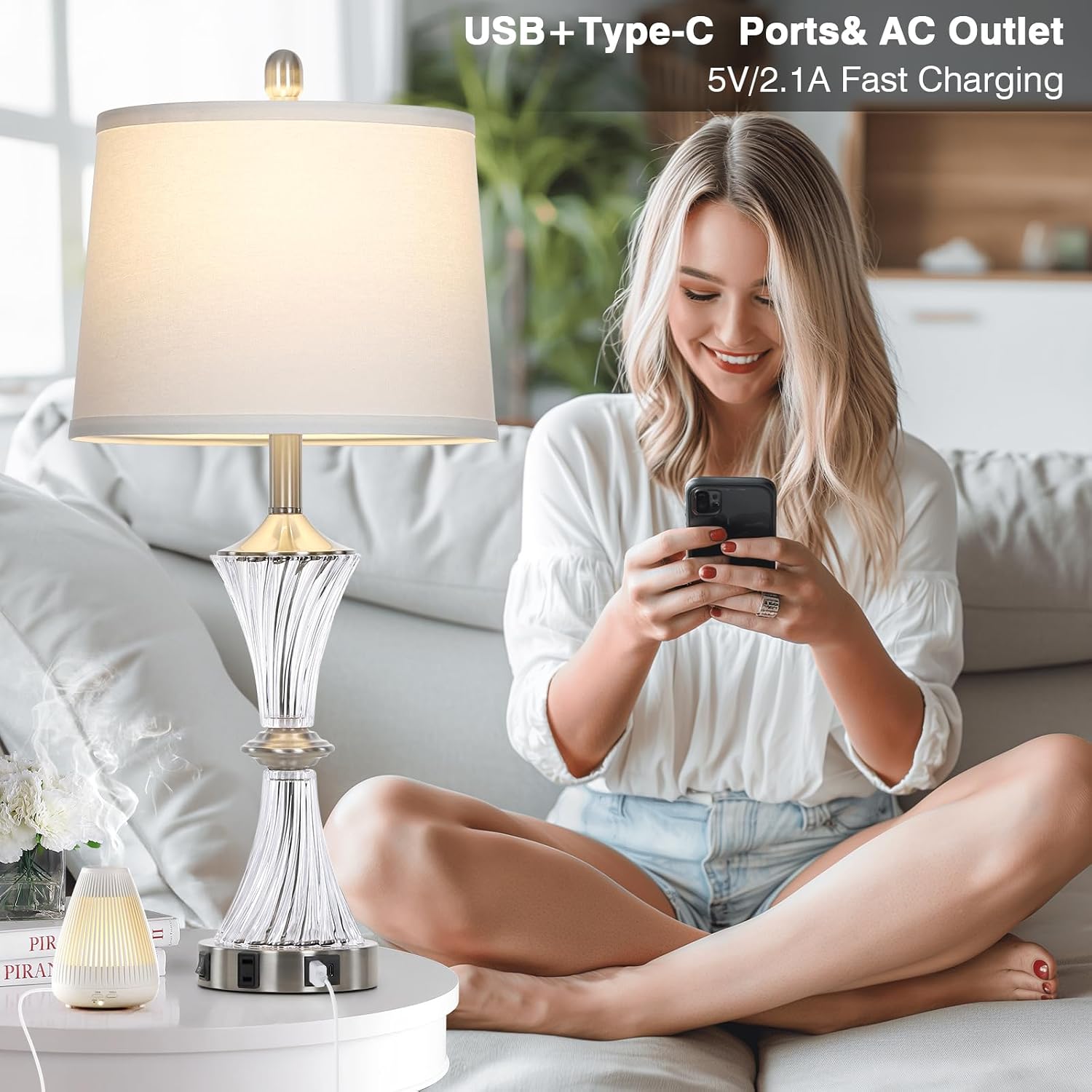 Crystal Glass Table Lamp Set of 2