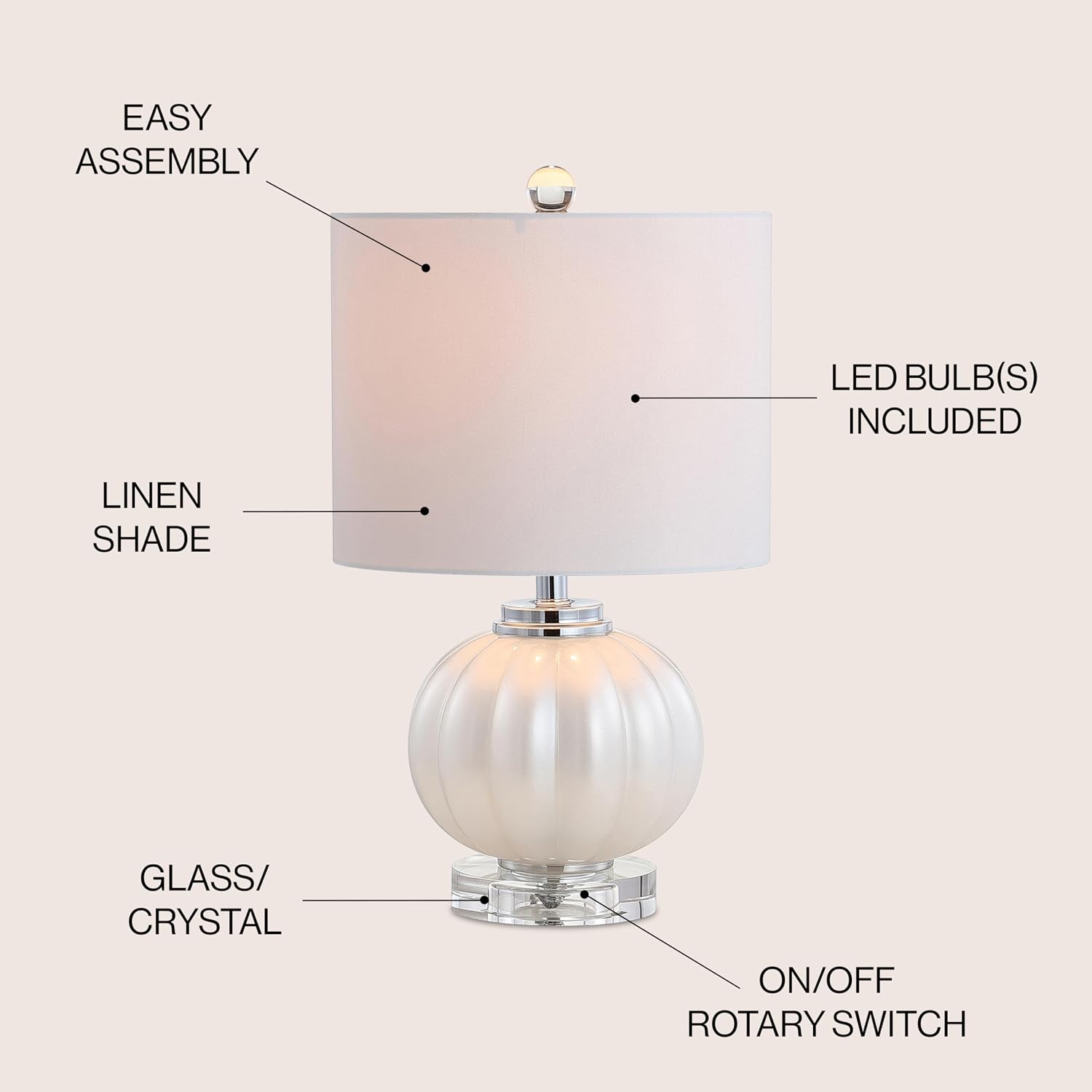 White Chrome Glass Table Lamp