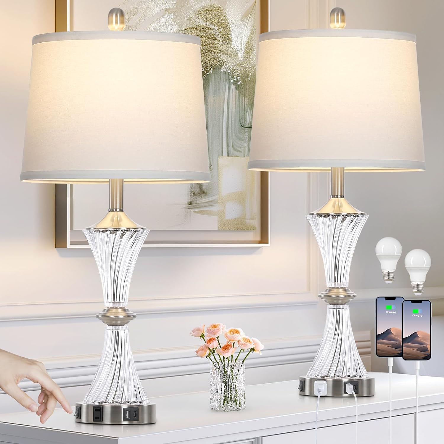Crystal Glass Table Lamp Set of 2