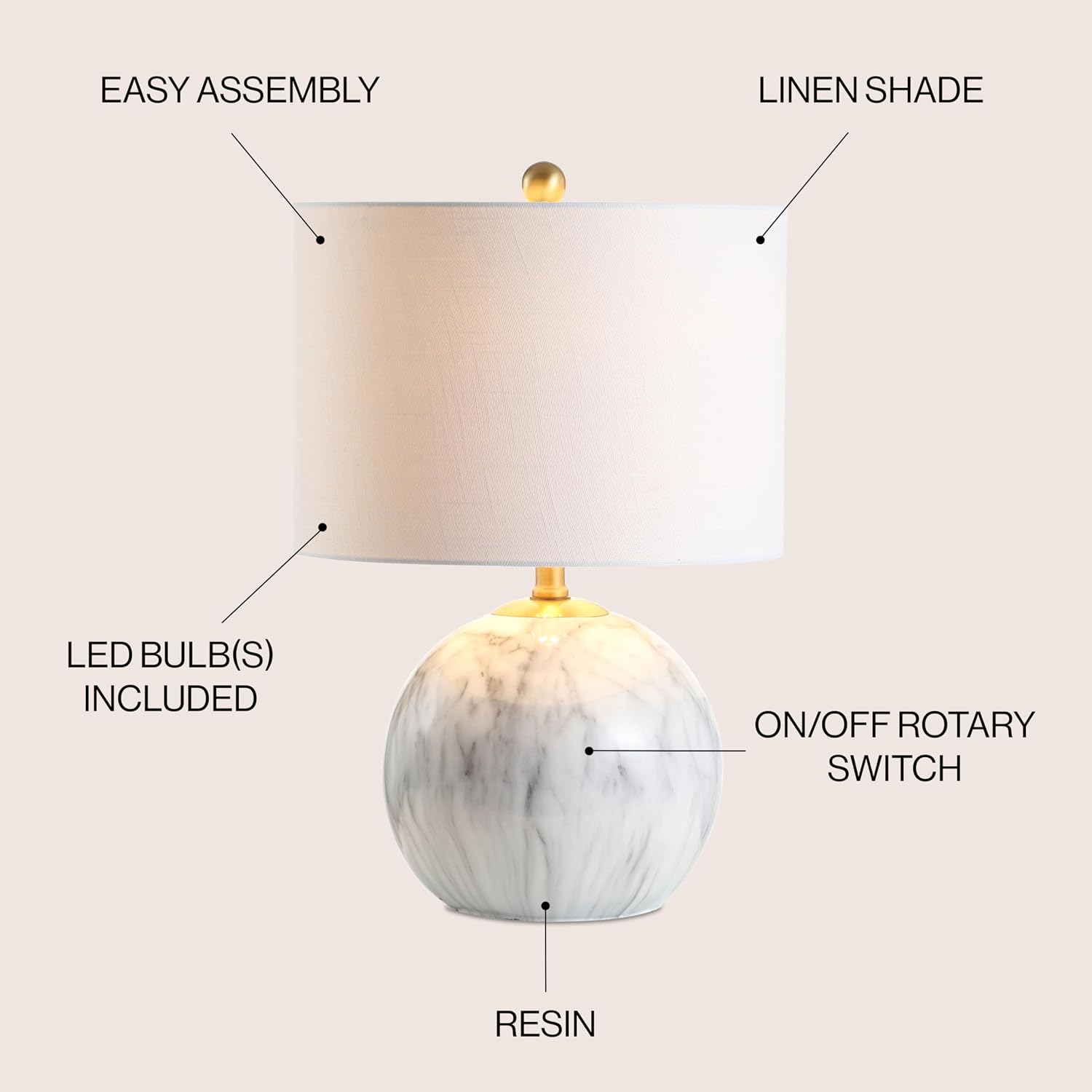Table Lamp White Brass 21.5"