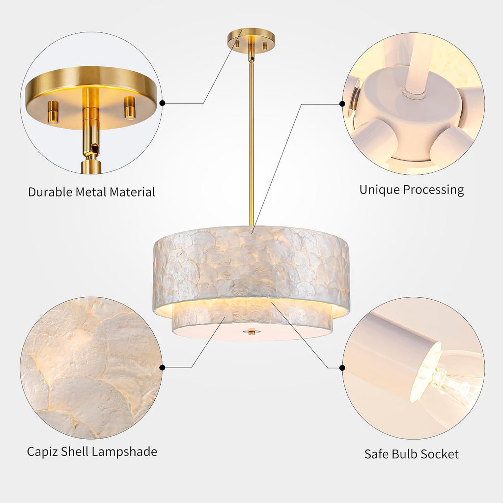 5-Light 2-Tier Capiz Shell Drum Chandelier