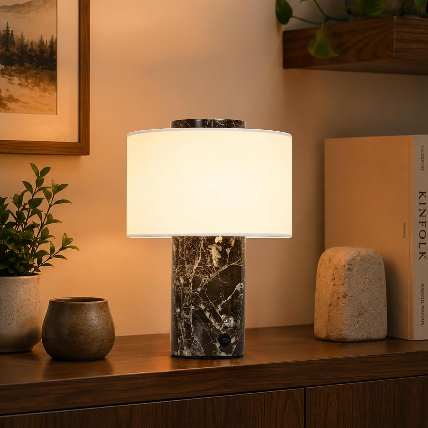 Cordless Marble Touch Table Lamp Dark Brown