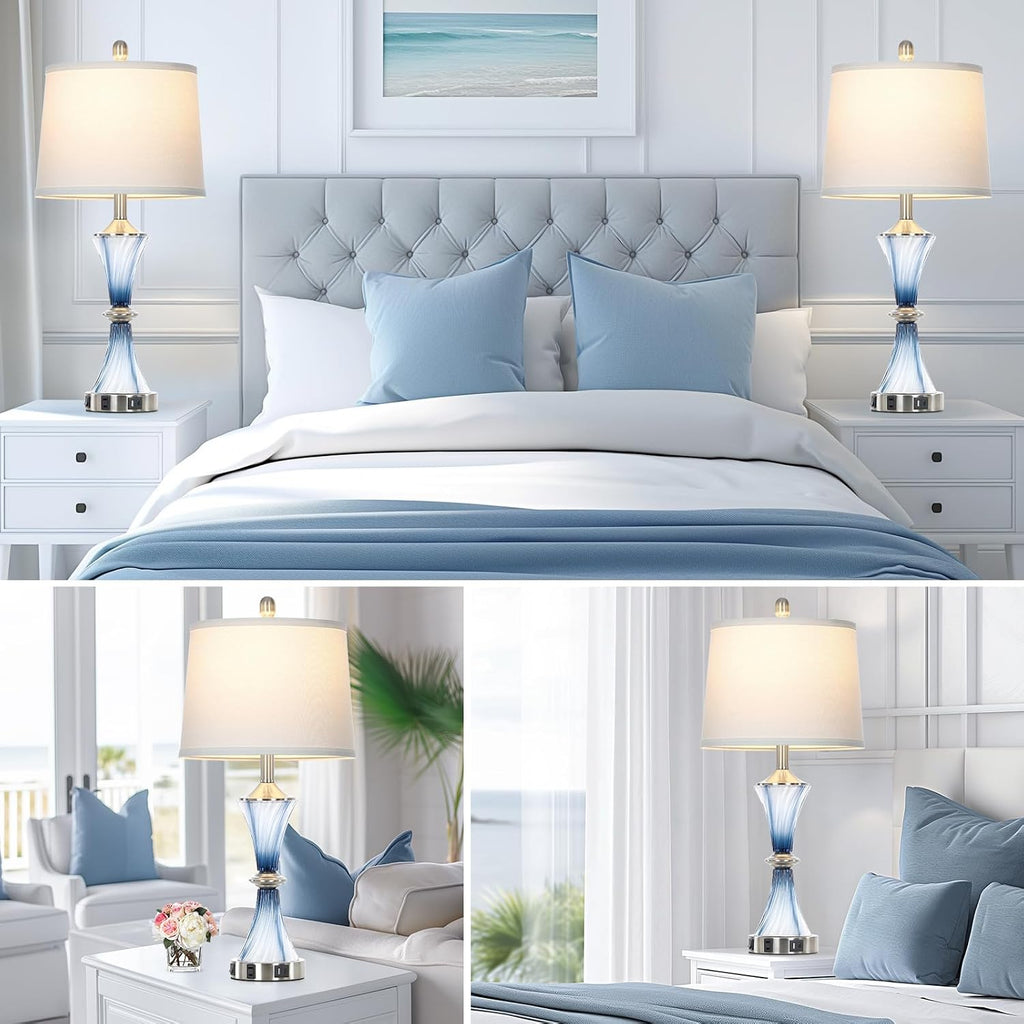 Blue Glass Table Lamp Set of 2