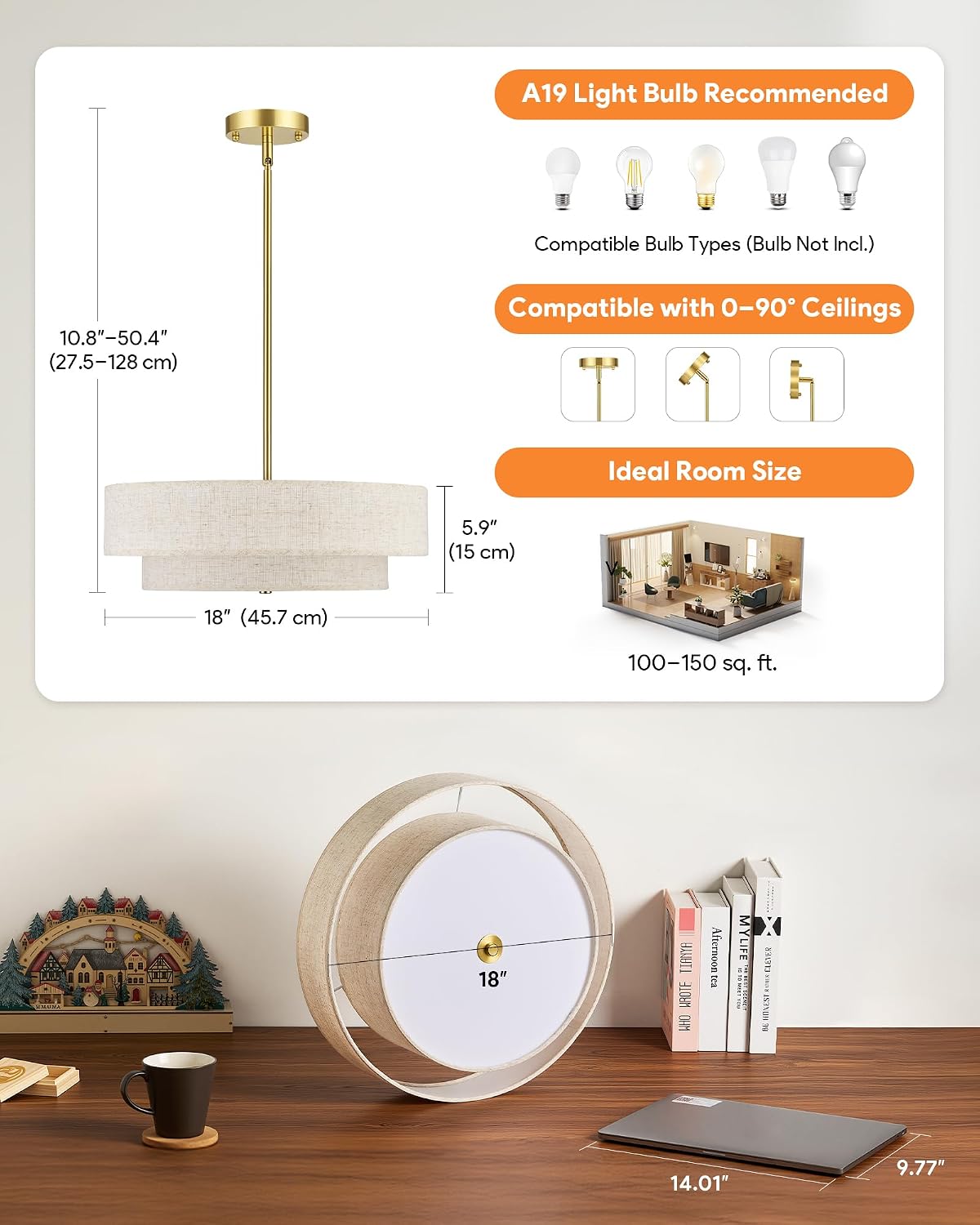 Linen Drum 4-Light Chandelier