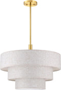 7-Light 3-Tier Cream Linen Drum Pendant Light
