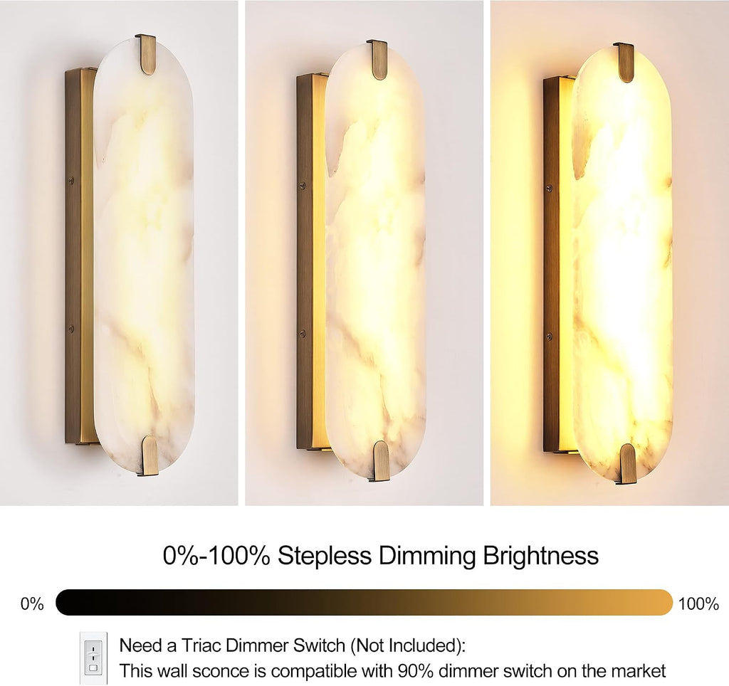 Alabaster Wall Sconces Brushed Gold Set of Two 22.8"