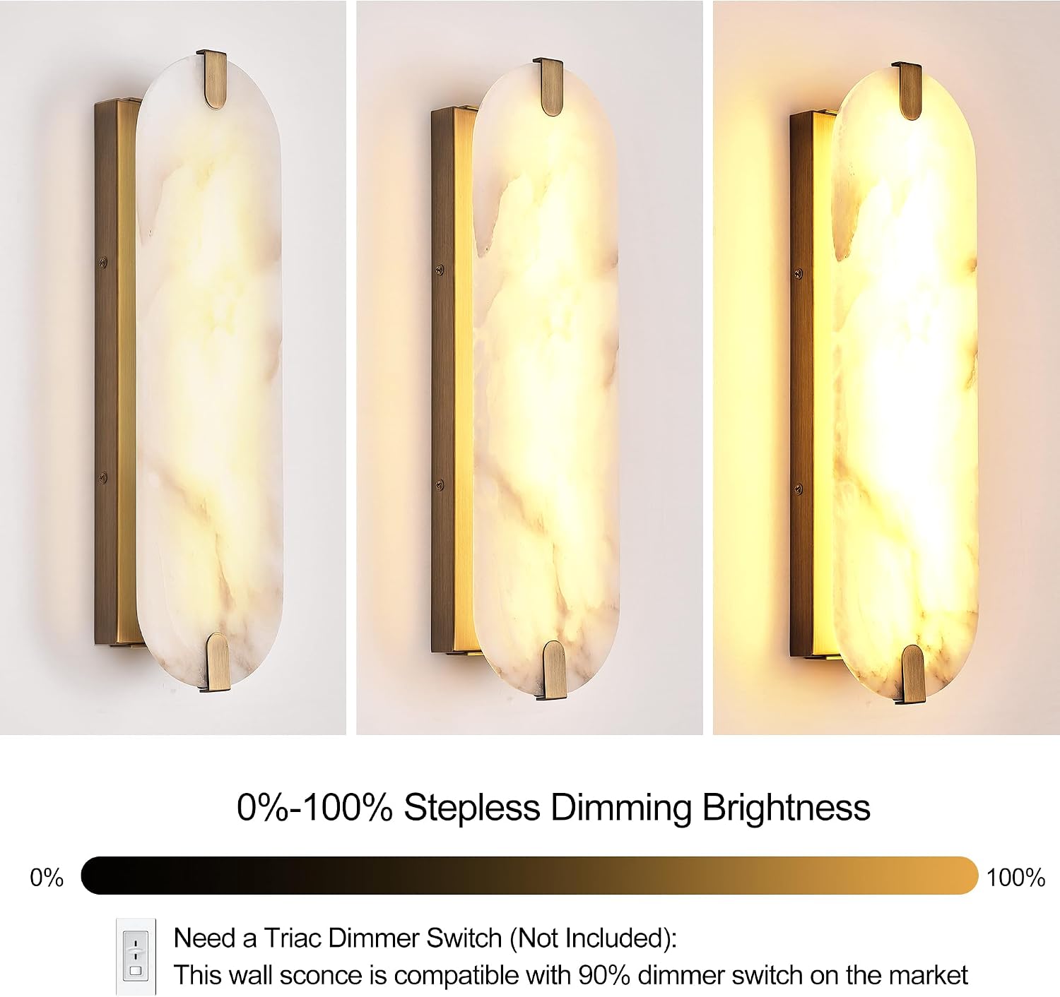 Alabaster Wall Sconces Brushed Gold Set of Two 22.8"