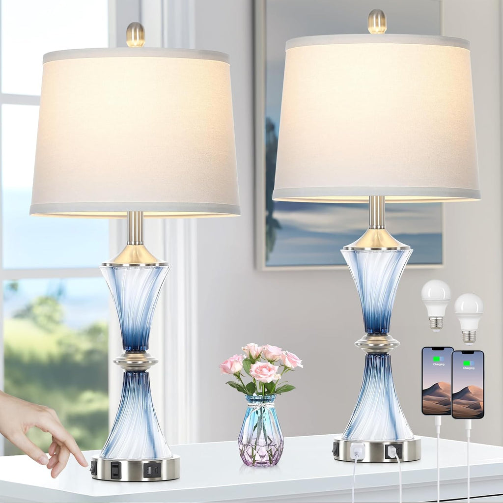 Blue Glass Table Lamp Set of 2