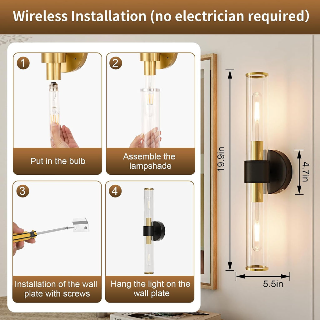 Wall Sconces Black Gold Set of Two With Remote