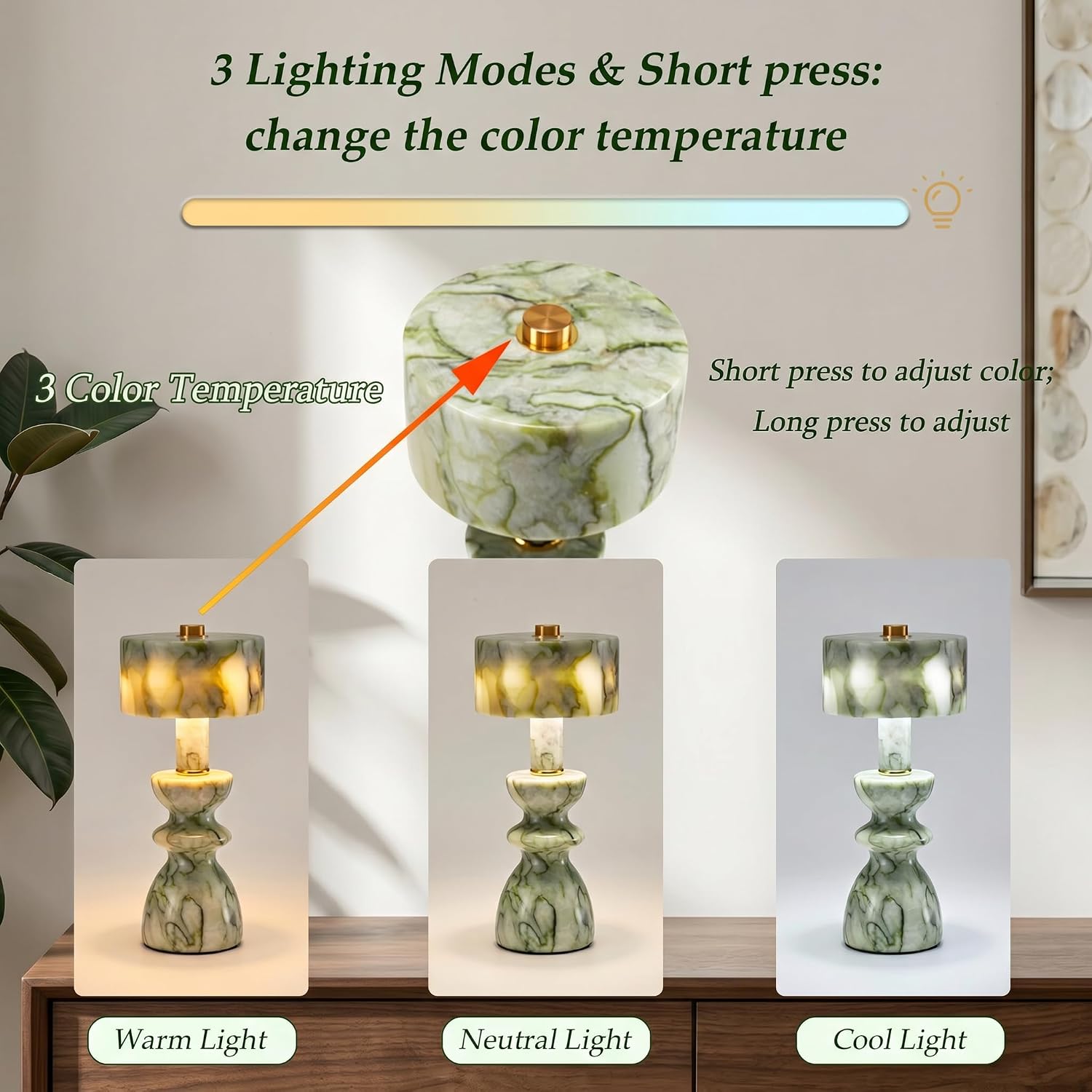 Green Jade Marble Cordless Touch Table Lamp