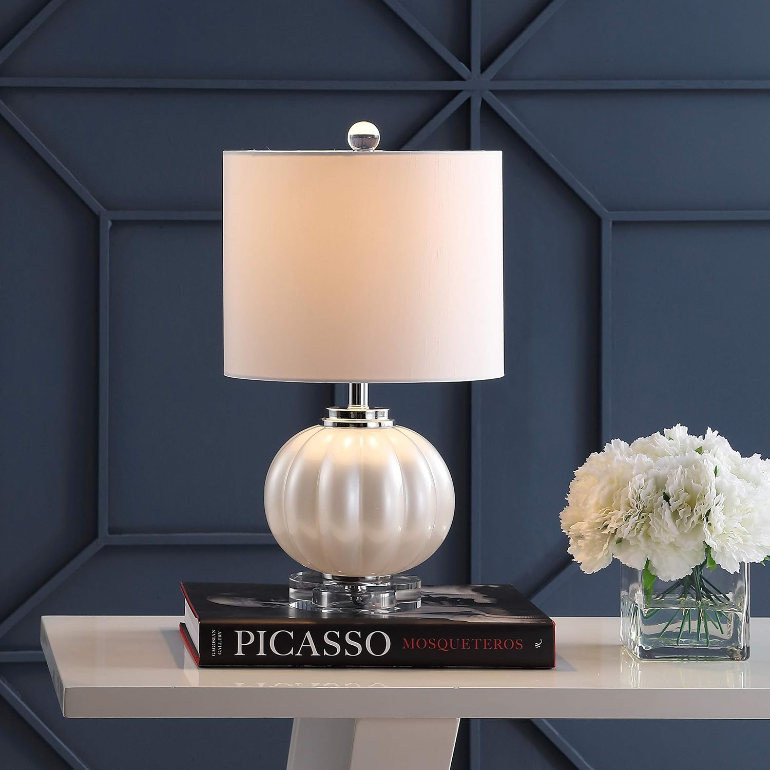 White Chrome Glass Table Lamp