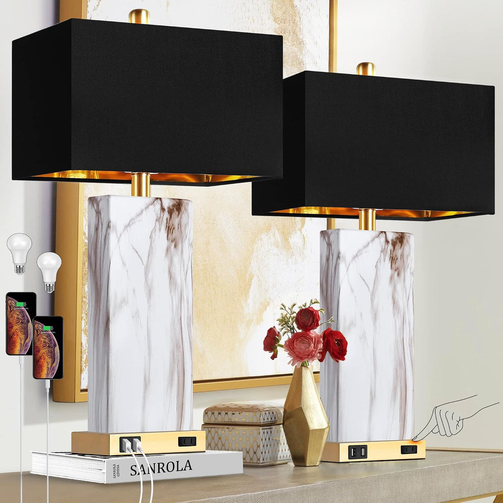 Table Lamps Set of Two Faux Marble Base