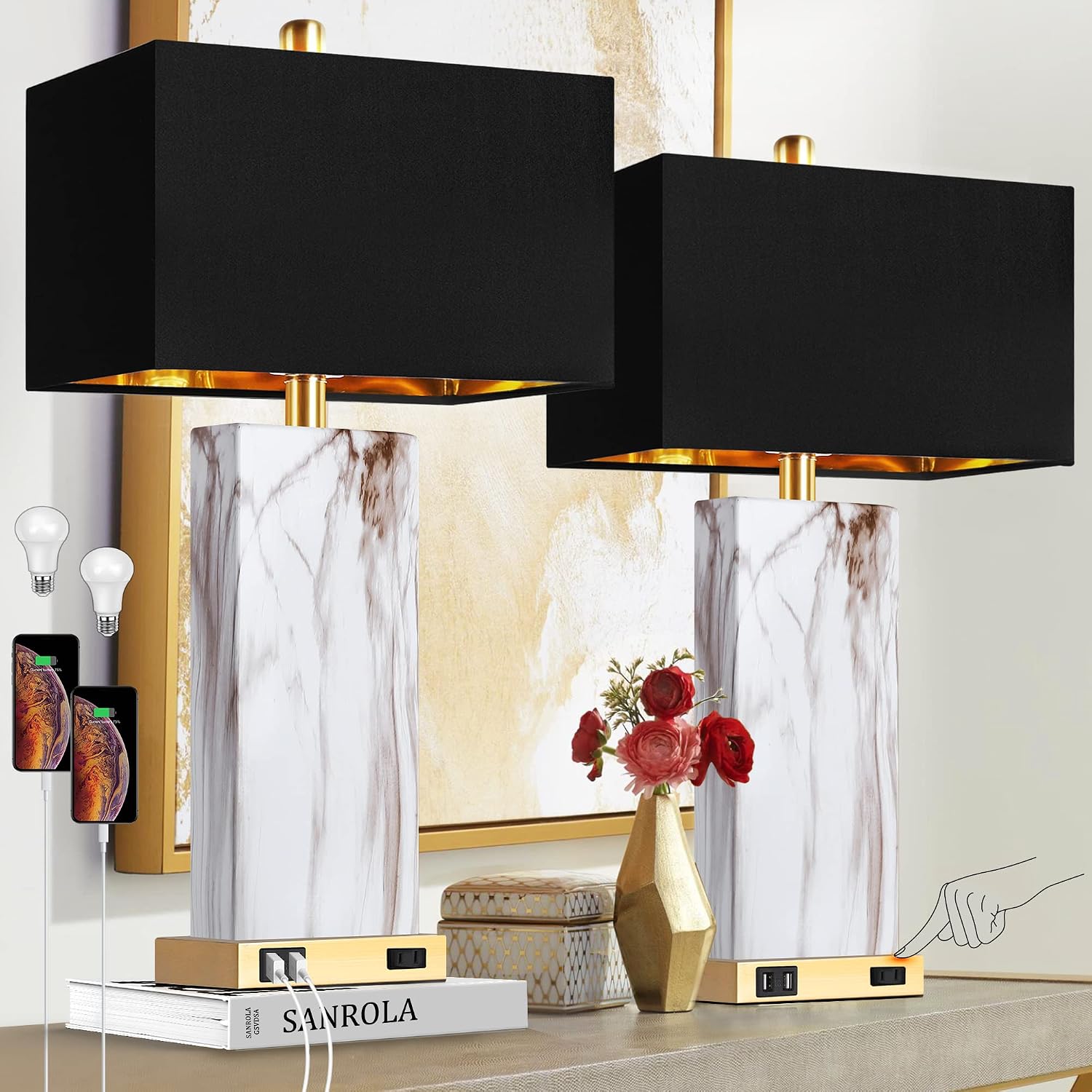Table Lamps Set of Two Faux Marble Base