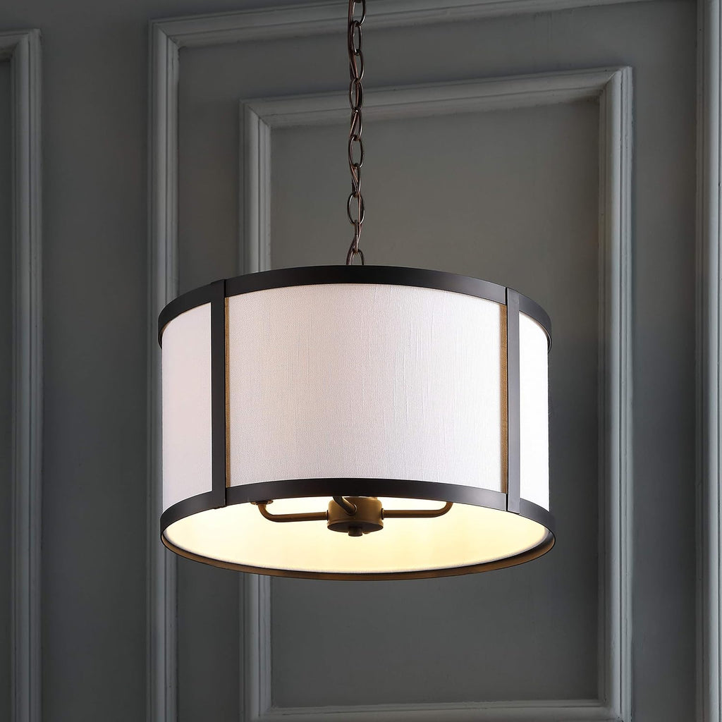 Linen Drum LED Pendant Light 17"