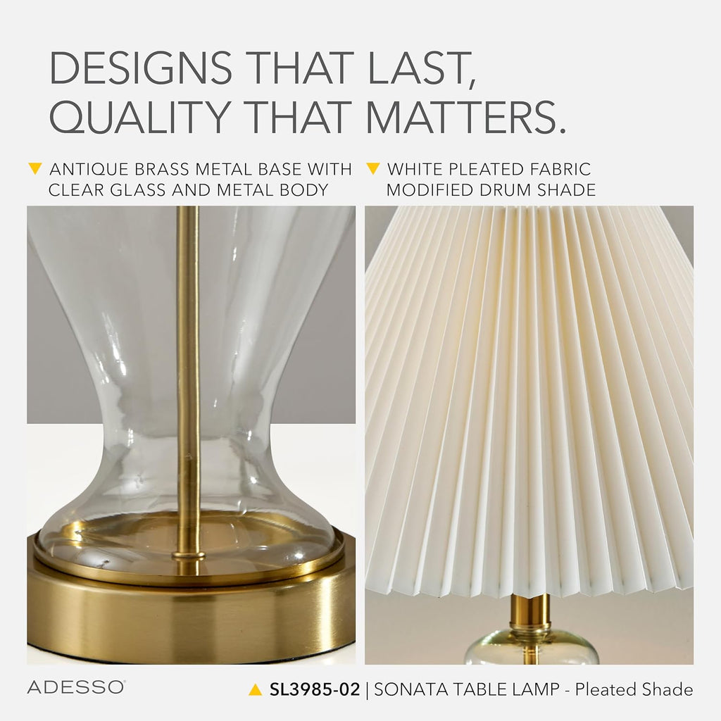 Glass Base Brass Accents Table Lamp