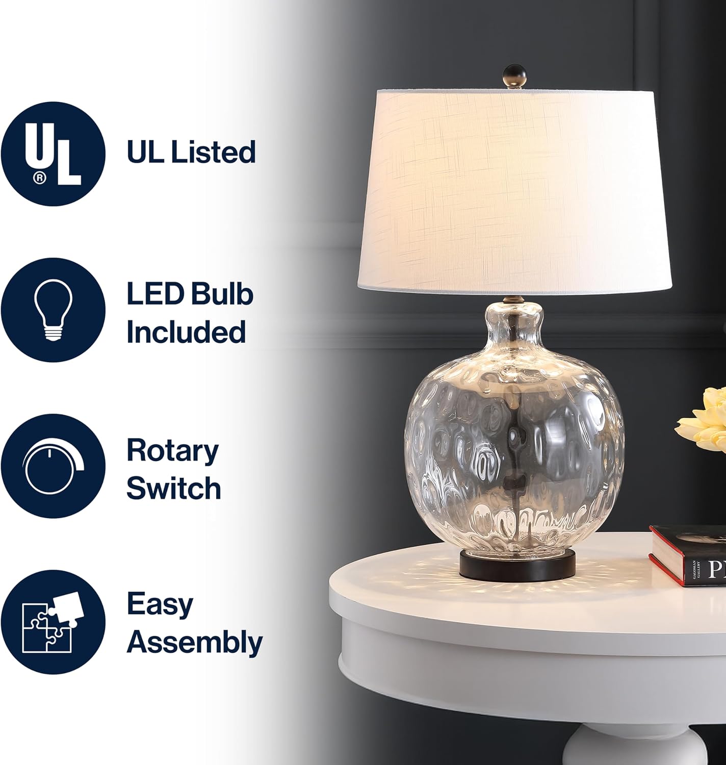 Clear Glass Black Metal Table Lamp