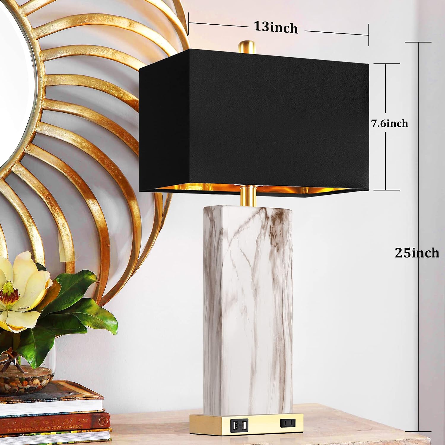 Table Lamps Set of Two Faux Marble Base
