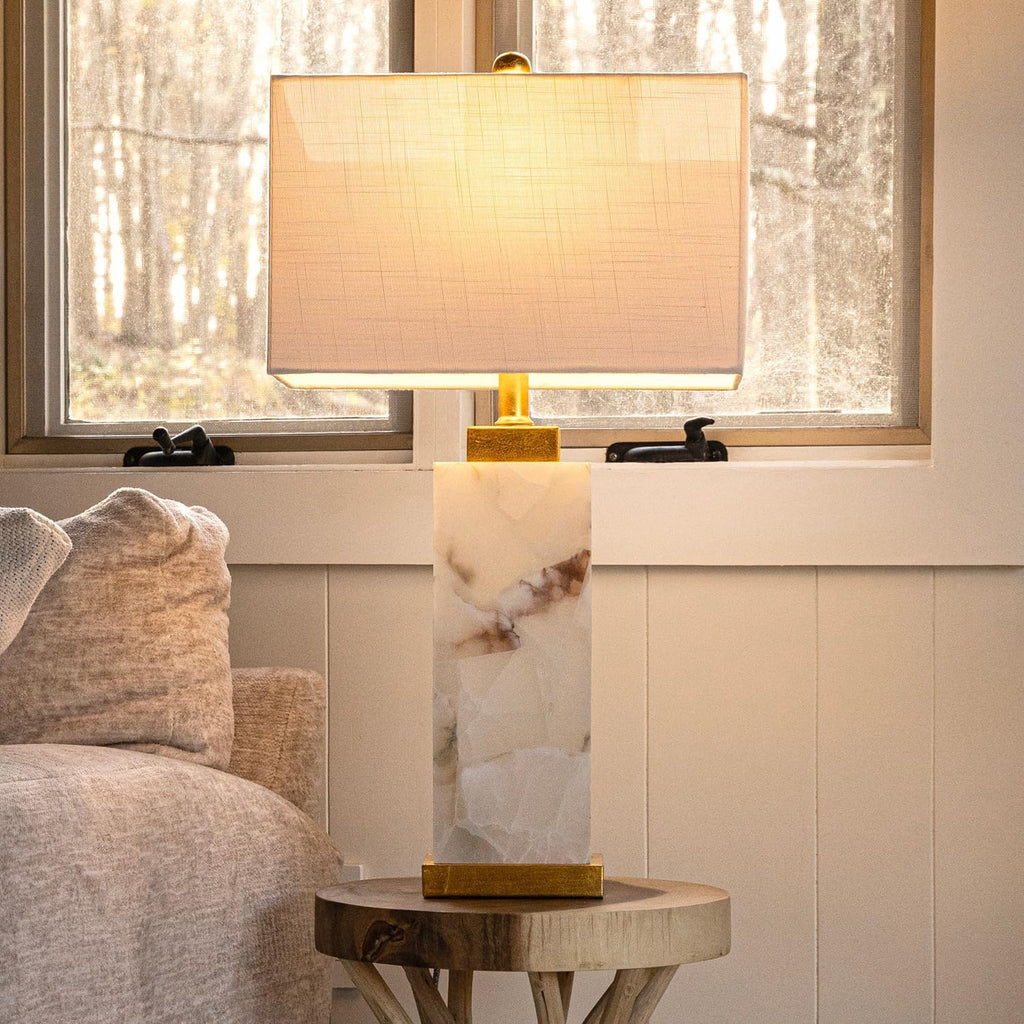 Alabaster Table Lamp White Gold 27.5"